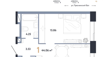 1-к. квартира, 44 м²