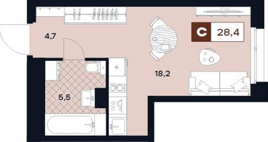Студия, 28 м²