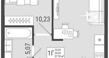 1-к. квартира, 36 м²