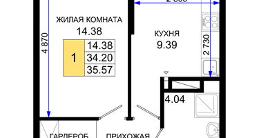 1-к. квартира, 35&nbsp;м²
