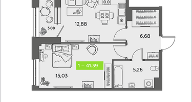 1-к. квартира, 41 м²