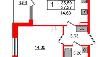 1-к. квартира, 35&nbsp;м²