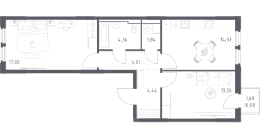 2-к. квартира, 60&nbsp;м²