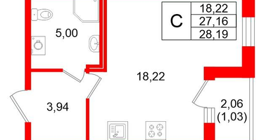 Студия, 28&nbsp;м²