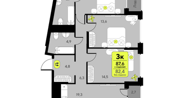 3-к. квартира, 82 м²