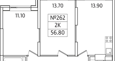2-к. квартира, 56 м²