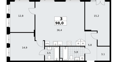 3-к. квартира, 98&nbsp;м²