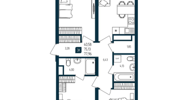 3-к. квартира, 75 м²