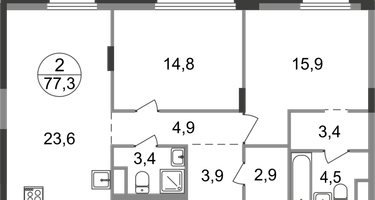 2-к. квартира, 77 м²