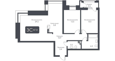 3-к. квартира, 87 м²