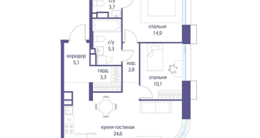 2-к. квартира, 69&nbsp;м²