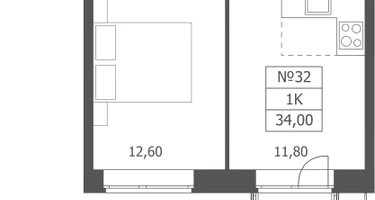 1-к. квартира, 34&nbsp;м²