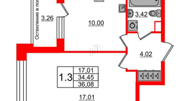 1-к. квартира, 34&nbsp;м²