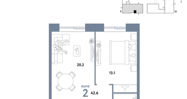 2-к. квартира, 42&nbsp;м²
