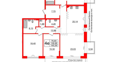 3-к. квартира, 140 м²
