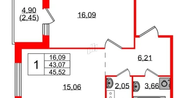 1-к. квартира, 45&nbsp;м²