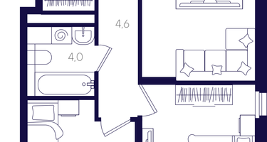 2-к. квартира, 61 м²