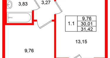 1-к. квартира, 30&nbsp;м²