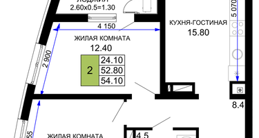 2-к. квартира, 54&nbsp;м²