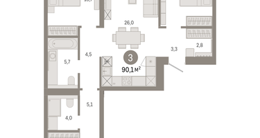 3-к. квартира, 90 м²