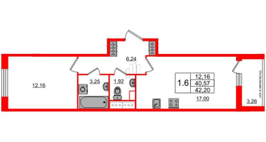 1-к. квартира, 41&nbsp;м²