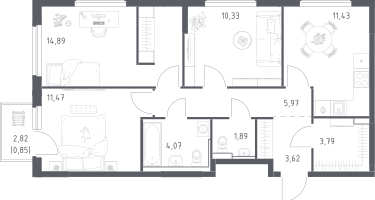 3-к. квартира, 68&nbsp;м²