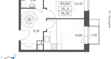 1-к. квартира, 46 м²
