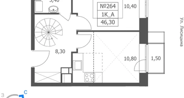 1-к. квартира, 46&nbsp;м²