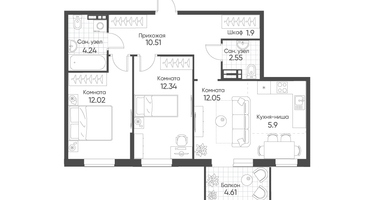 3-к. квартира, 62&nbsp;м²