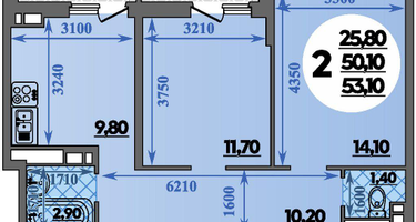 2-к. квартира, 53&nbsp;м²
