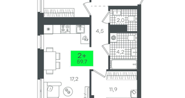 2-к. квартира, 59&nbsp;м²