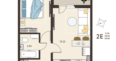 1-к. квартира, 40&nbsp;м²