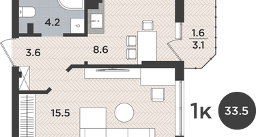1-к. квартира, 33&nbsp;м²