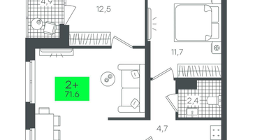 2-к. квартира, 71 м²