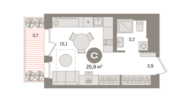 Студия, 25&nbsp;м²