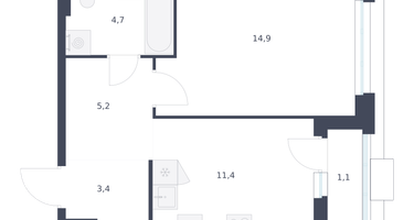 1-к. квартира, 40&nbsp;м²