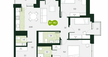 4-к. квартира, 96&nbsp;м²