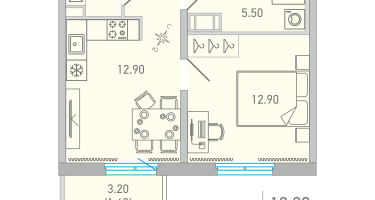 1-к. квартира, 37&nbsp;м²
