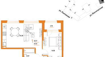 1-к. квартира, 50 м²