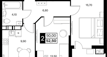 2-к. квартира, 52 м²