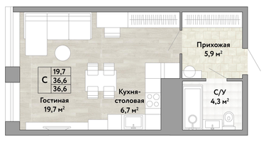 Студия, 36&nbsp;м²