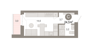 Студия, 24&nbsp;м²