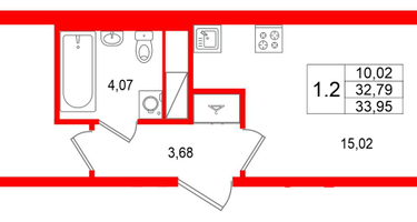 1-к. квартира, 32 м²