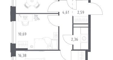 2-к. квартира, 51&nbsp;м²