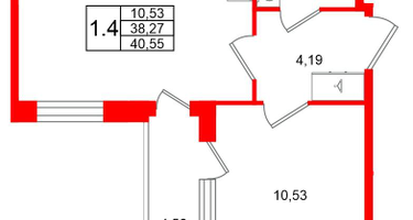 1-к. квартира, 38&nbsp;м²