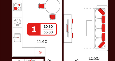 1-к. квартира, 33&nbsp;м²