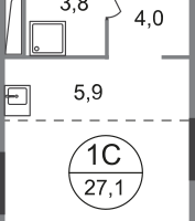 Студия, 27 м²