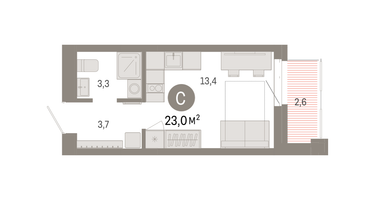 Студия, 23 м²