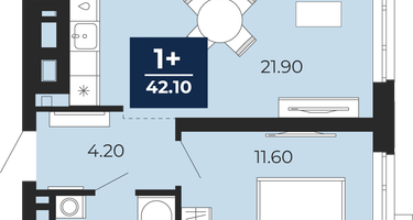 1-к. квартира, 42 м²