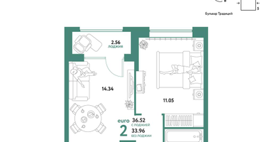 2-к. квартира, 36 м²